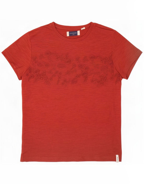 Superdry Grafisk T-shirt top til kvinder UK 12 Medium rød blomstret bomuld