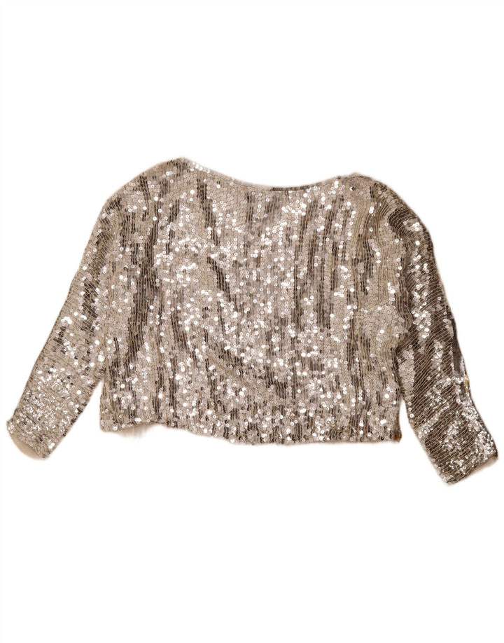 Niki Line Dame Oversized abstrakt mønster Crop Top UK 14 Medium Sølv