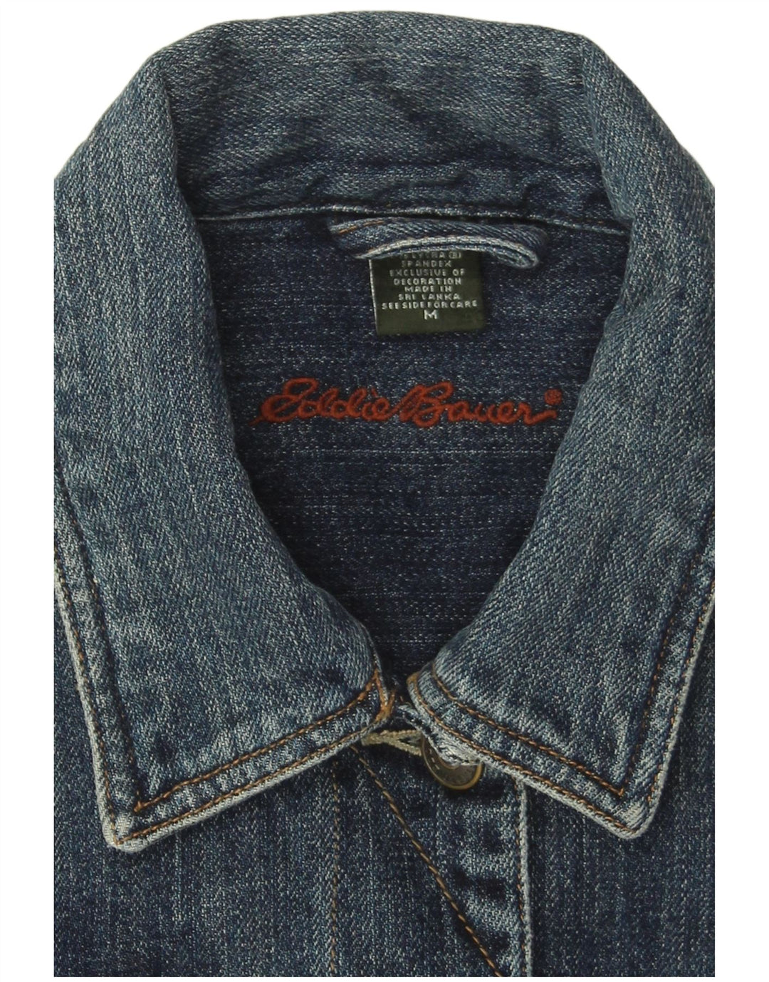 Eddie Bauer Dame Crop Denim Jacket UK 14 Medium Blue Cotton