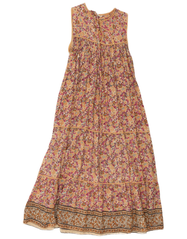 Vintage Kvinders Ærmeløs Tiered Kjole UK 10 Small Multicolored Floral