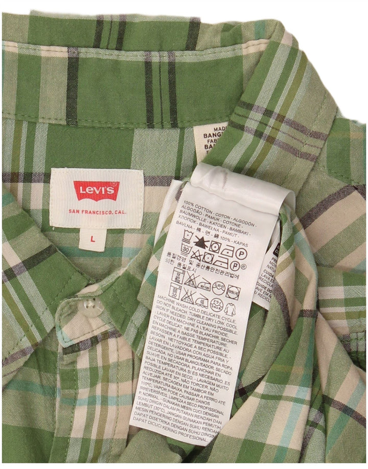 LEVI'S kortærmet herreskjorte Stor grøn ternet bomuld