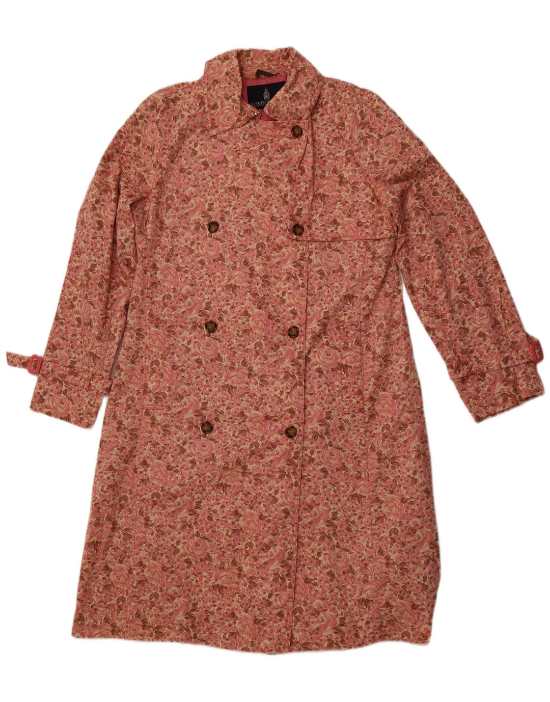 LONDON FOG Trench Coat til kvinder UK 16 Large Pink Floral Cotton