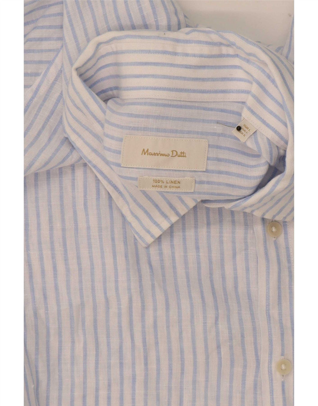 Massimo Dutti herreskjorte stor blå nålestribet linned