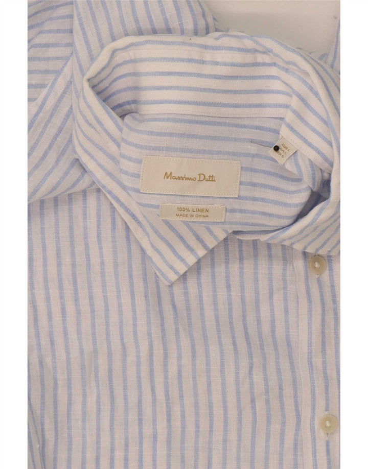 Massimo Dutti herreskjorte stor blå nålestribet linned