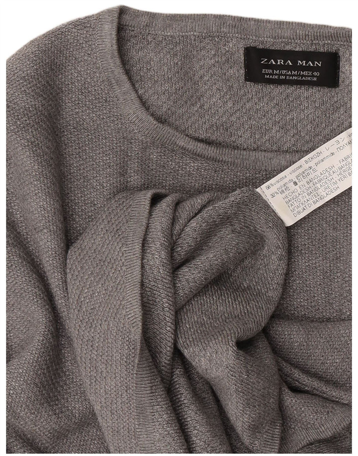 ZARA sweater med rund hals til mænd mellemgrå viskose
