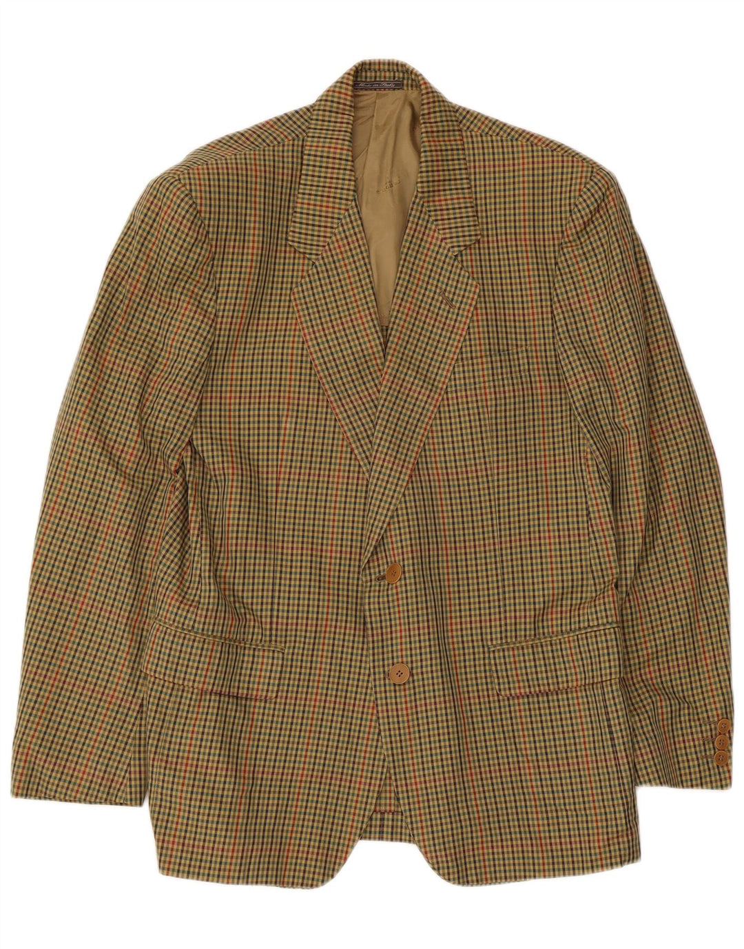 Monza Herre 2-knaps blazerjakke IT 48 Medium Khaki Gingham Cotton