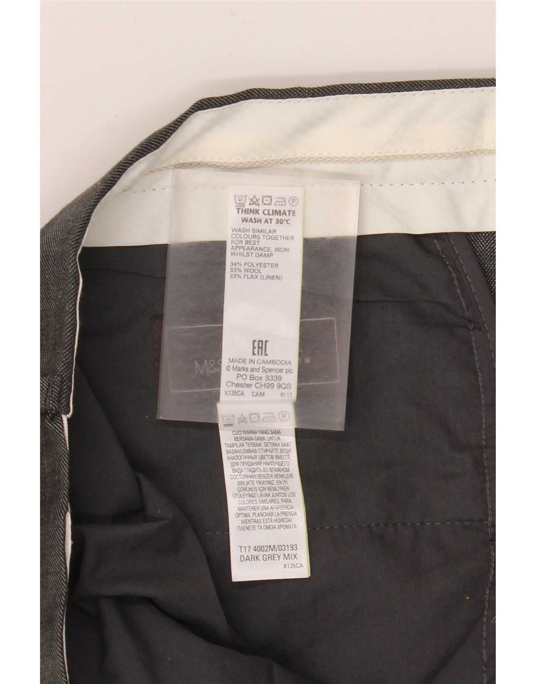 Marks & Spencer Herre Skræddersyet Fit Straight Suit Bukser W36 L31 Grå ternet