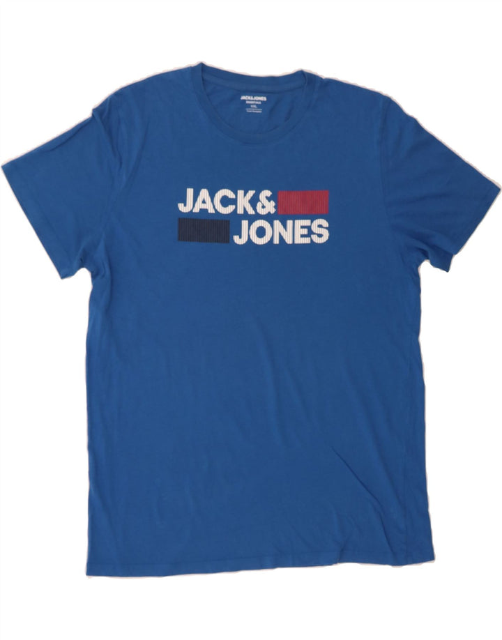 JACK & JONES Mens Graphic T-Shirt Top 2XL Blue Cotton Vintage Jack & Jones and Second-Hand Jack & Jones from Messina Hembry 