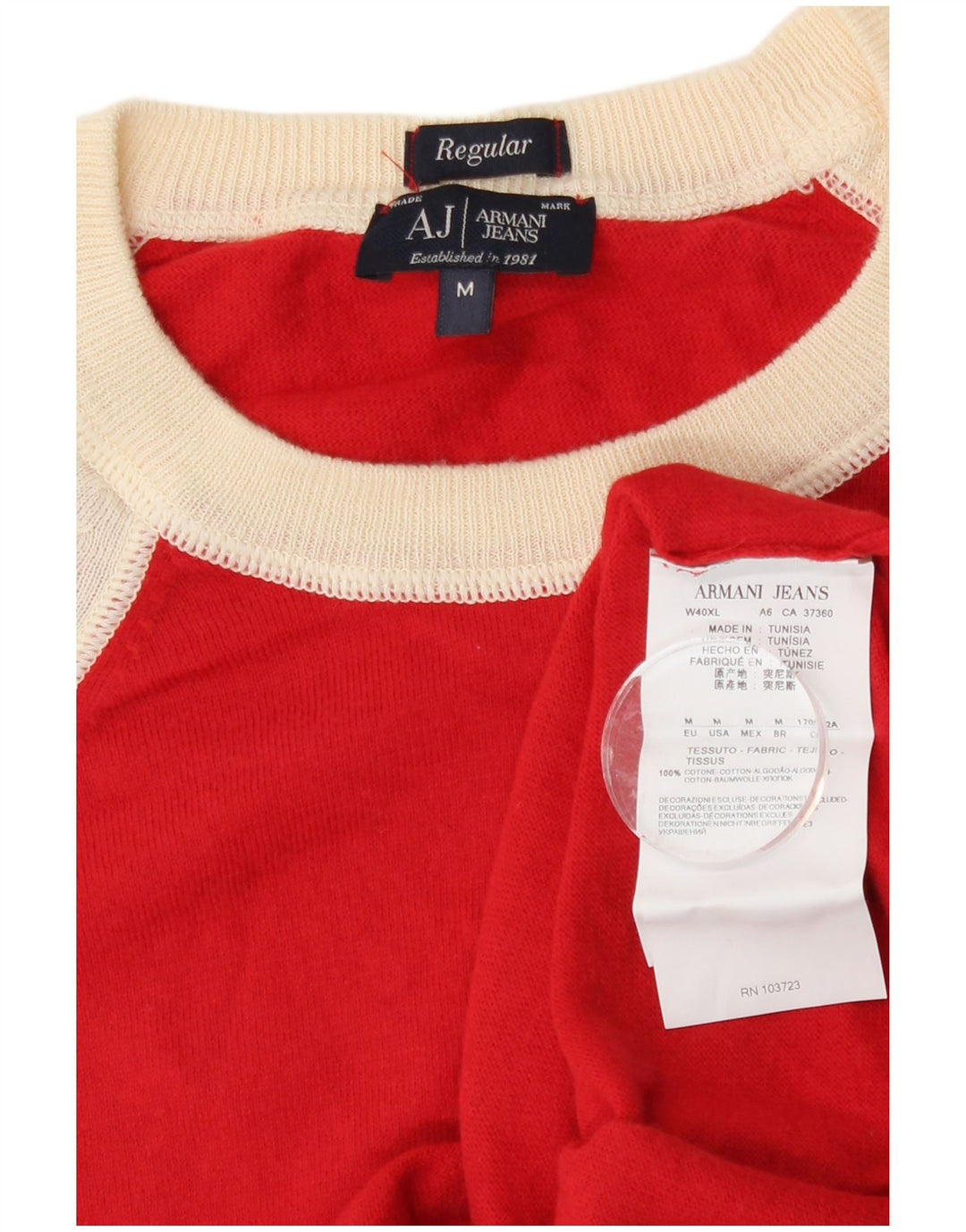 Armani Jeans Herre Boat Neck Jumper Sweater Medium Rød Colourblock