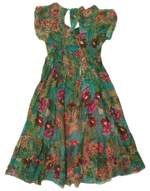 Vintage Kvinders Tiered Dress UK 8 Small Green Floral