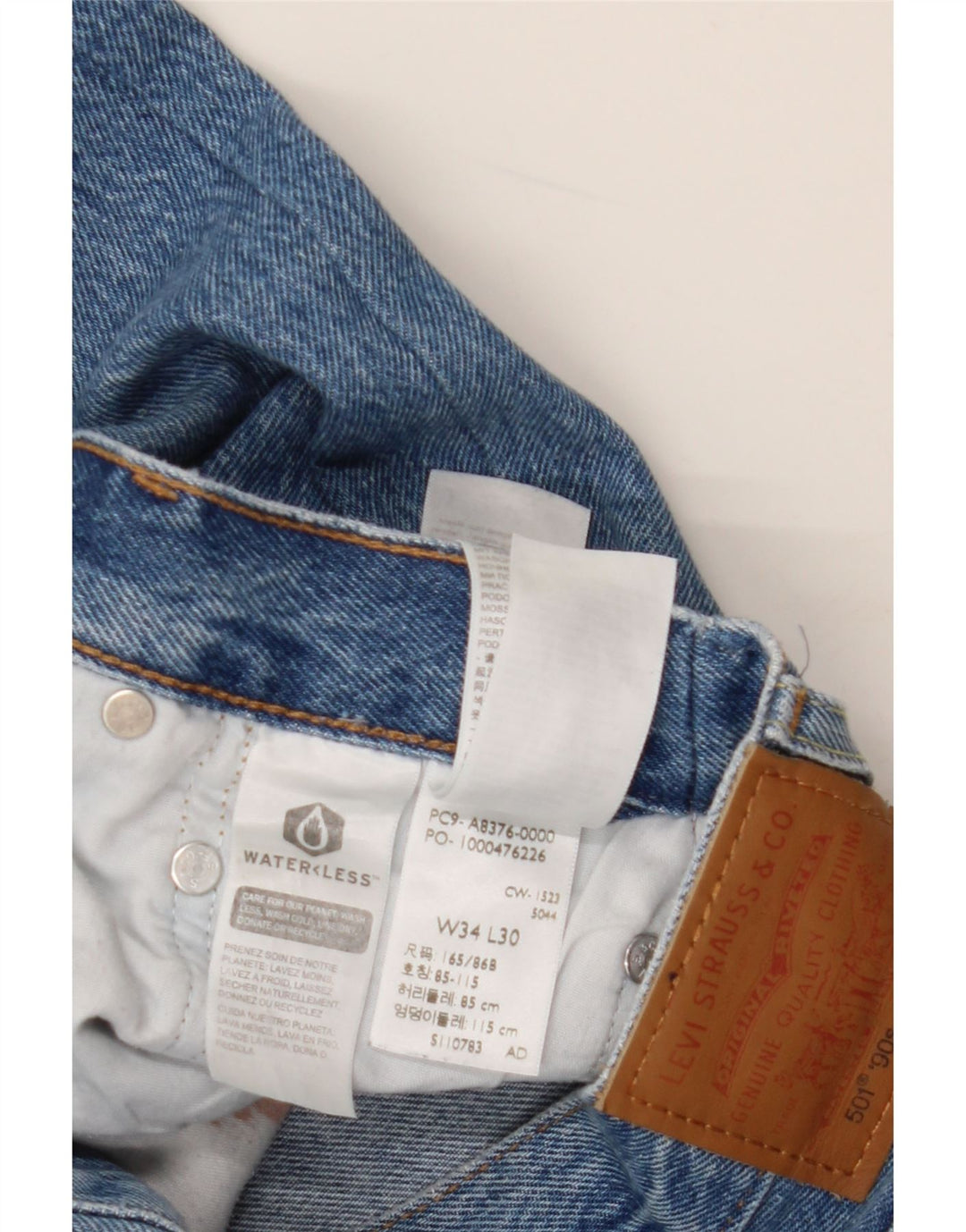 LEVI'S Herre 501 Straight Jeans W34 L28 Blå Bomuld