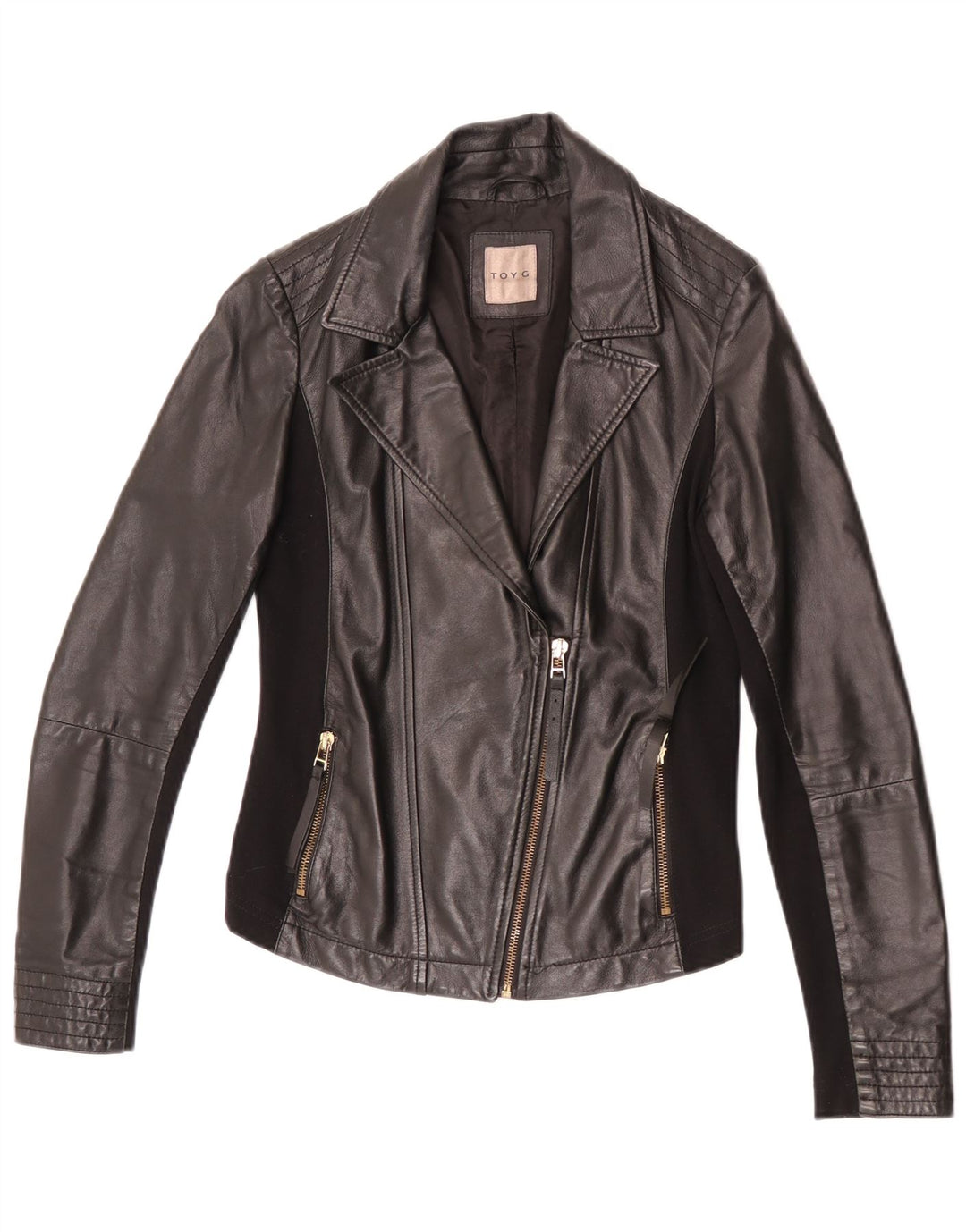 Toy G Womens Crop Læder Biker Jacket UK 8 Lille sort læder