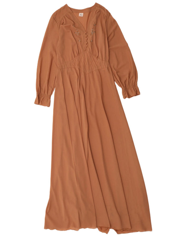 Vintage Dame Maxi Kjole UK 12 Medium Brun