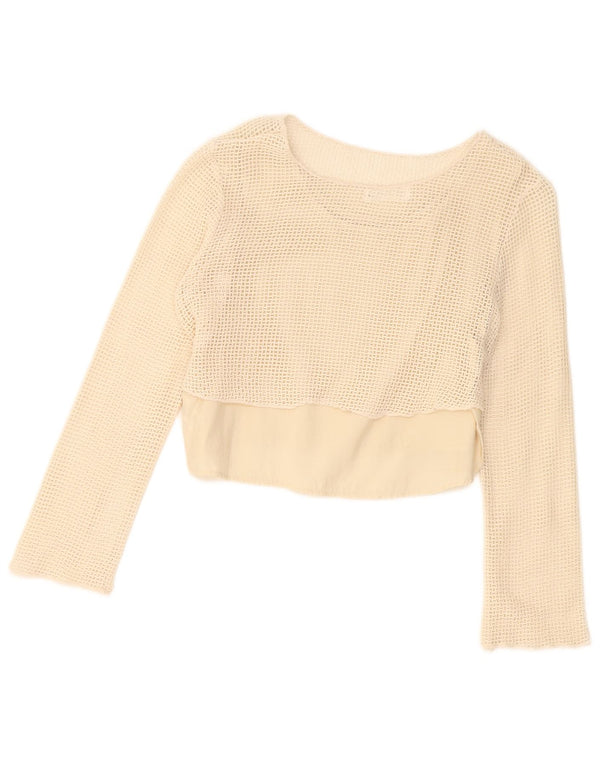 Zara Girls Crop Hæklet Top Langærmet 13-14 år Beige Bomuld