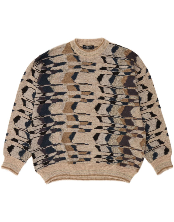 gio ferrari Herre Crew Neck Jumper Sweater XL Beige Geometrisk Merinould