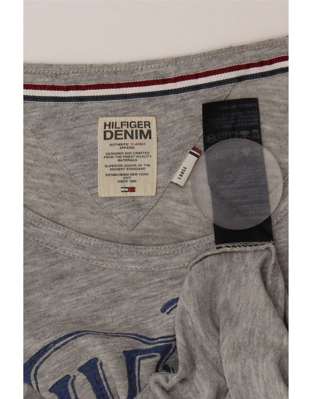Tommy Hilfiger Dame Grafisk T-Shirt Top UK 14 Stor Grå Polyester