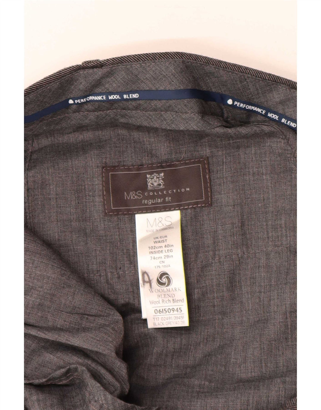 Marks & Spencer Herre Lige Regular Fit Suit Bukser W40 L29 Grå Uld