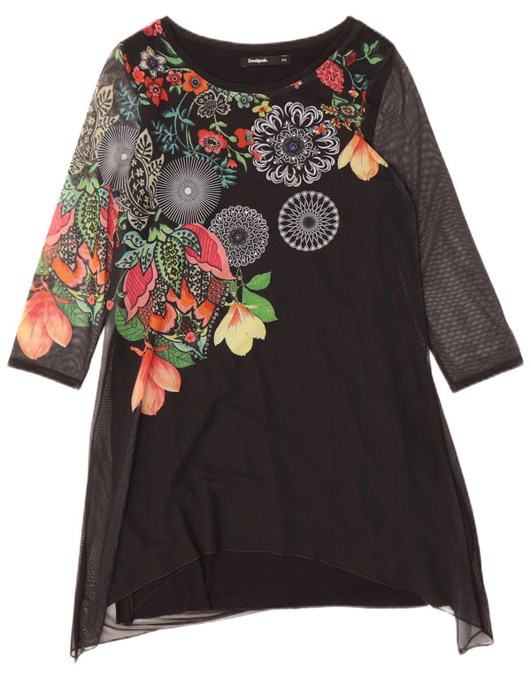 Desigual Kvinders Grafisk Tunikakjole UK 6 XS Sort Blomster