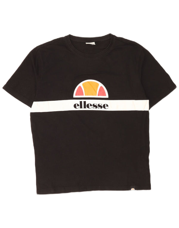Ellesse Herre Grafisk T-Shirt Top Medium Sort Colourblock Bomuld