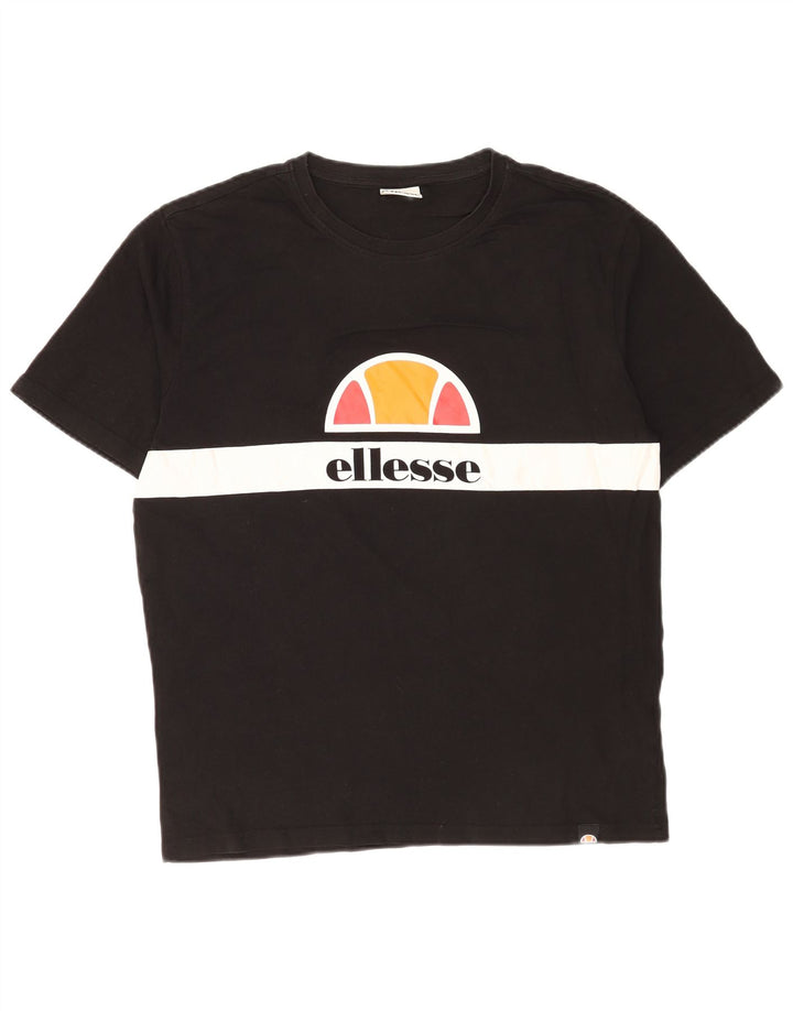 Ellesse Herre Grafisk T-Shirt Top Medium Sort Colourblock Bomuld