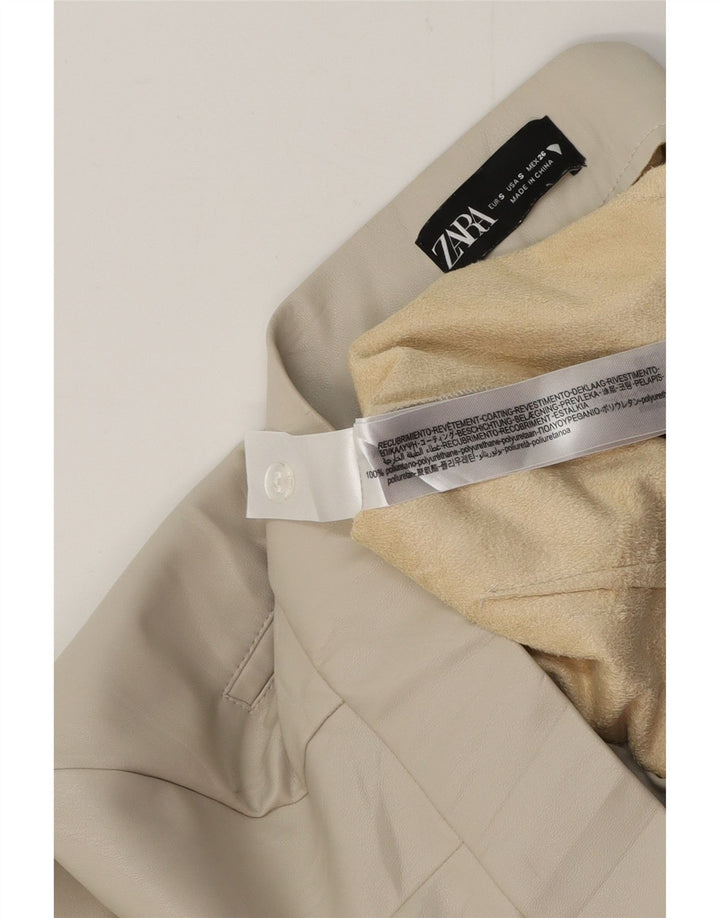 ZARA Dame imiteret læder Bootcut Bukser Small W26 L26 Beige Polyamid