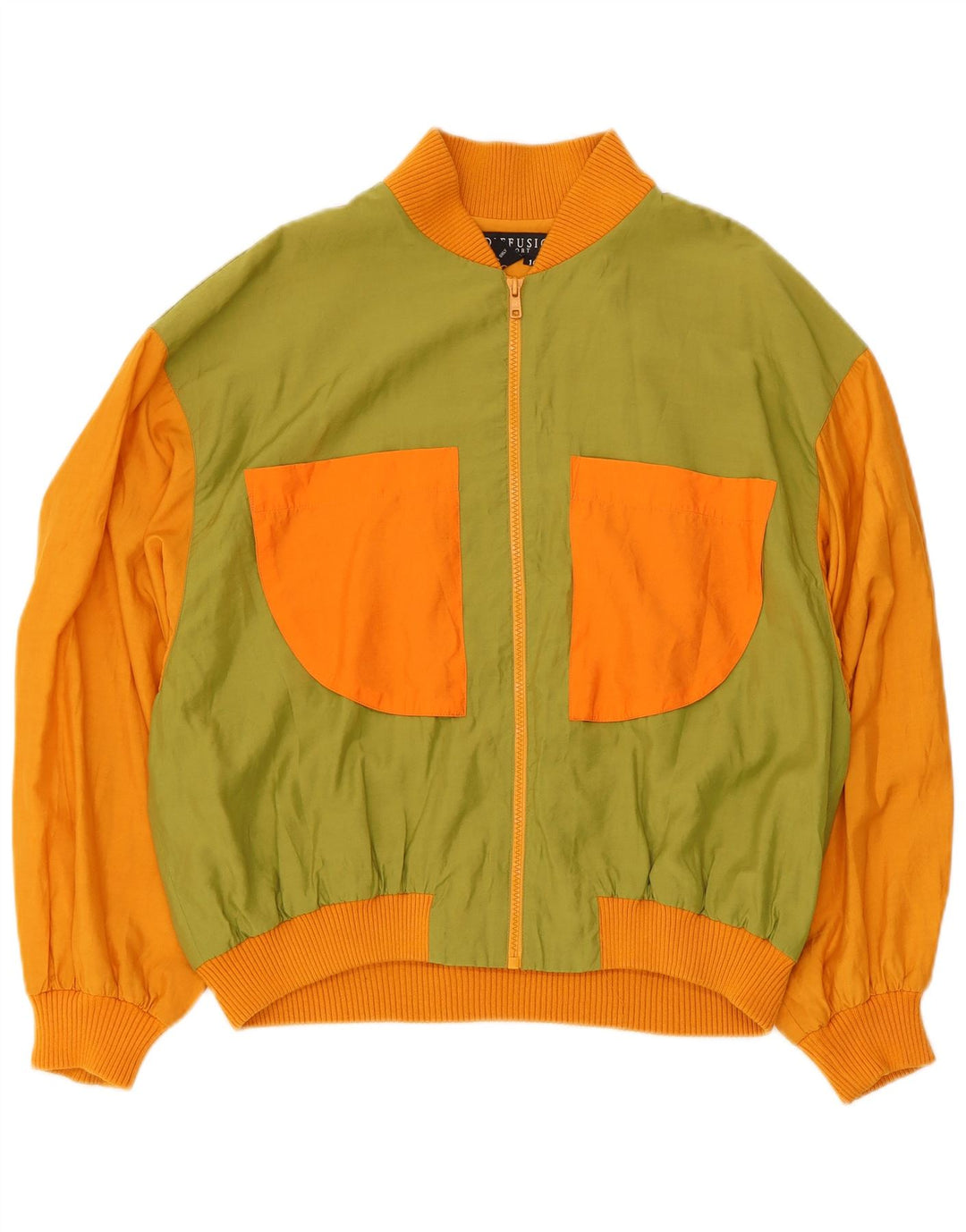 I.B Diffusion Womens Graphic Bomber Jacket US 10 Large Green Colourblock
