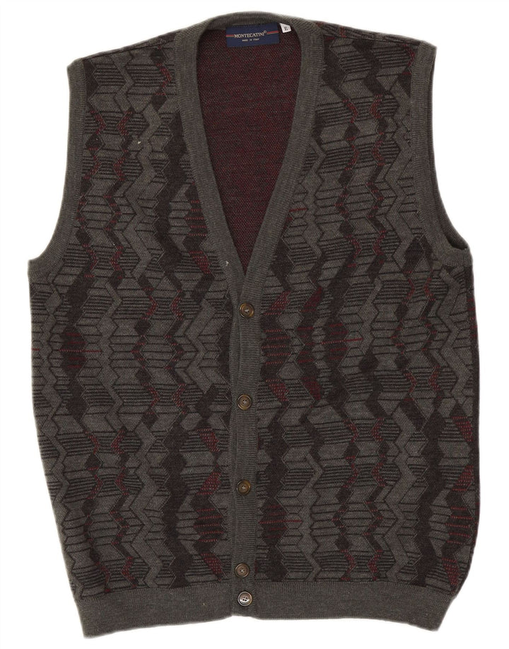 Montecatini herre ærmeløs cardigan sweater XL Grå geometrisk uld
