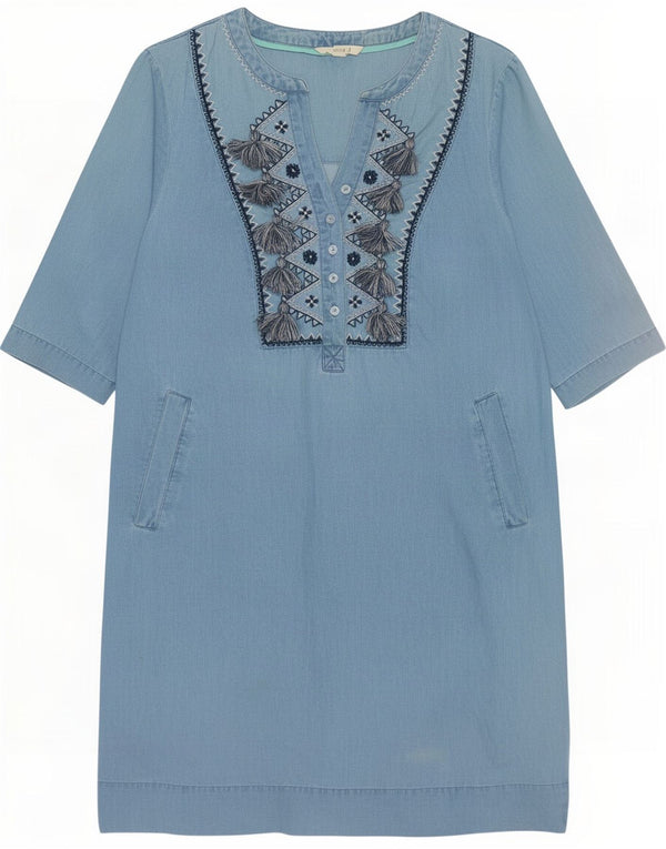 White Stuff Womens 3/4-ærmet denimkjole UK 12 Medium Blue Floral Lyocell