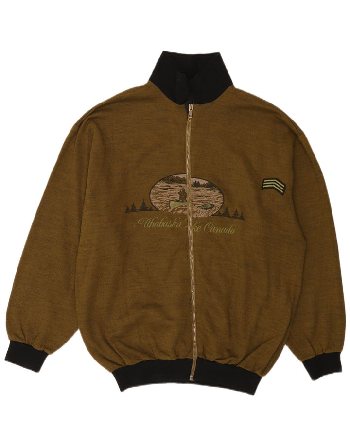 VINTAGE Herre grafisk cardigan sweater Stor Khaki Colourblock