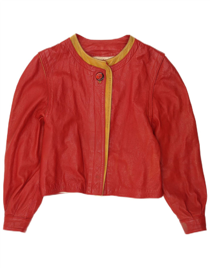 Marcos Dame Crop Læderjakke IT 44 Medium Rød Colourblock Læder