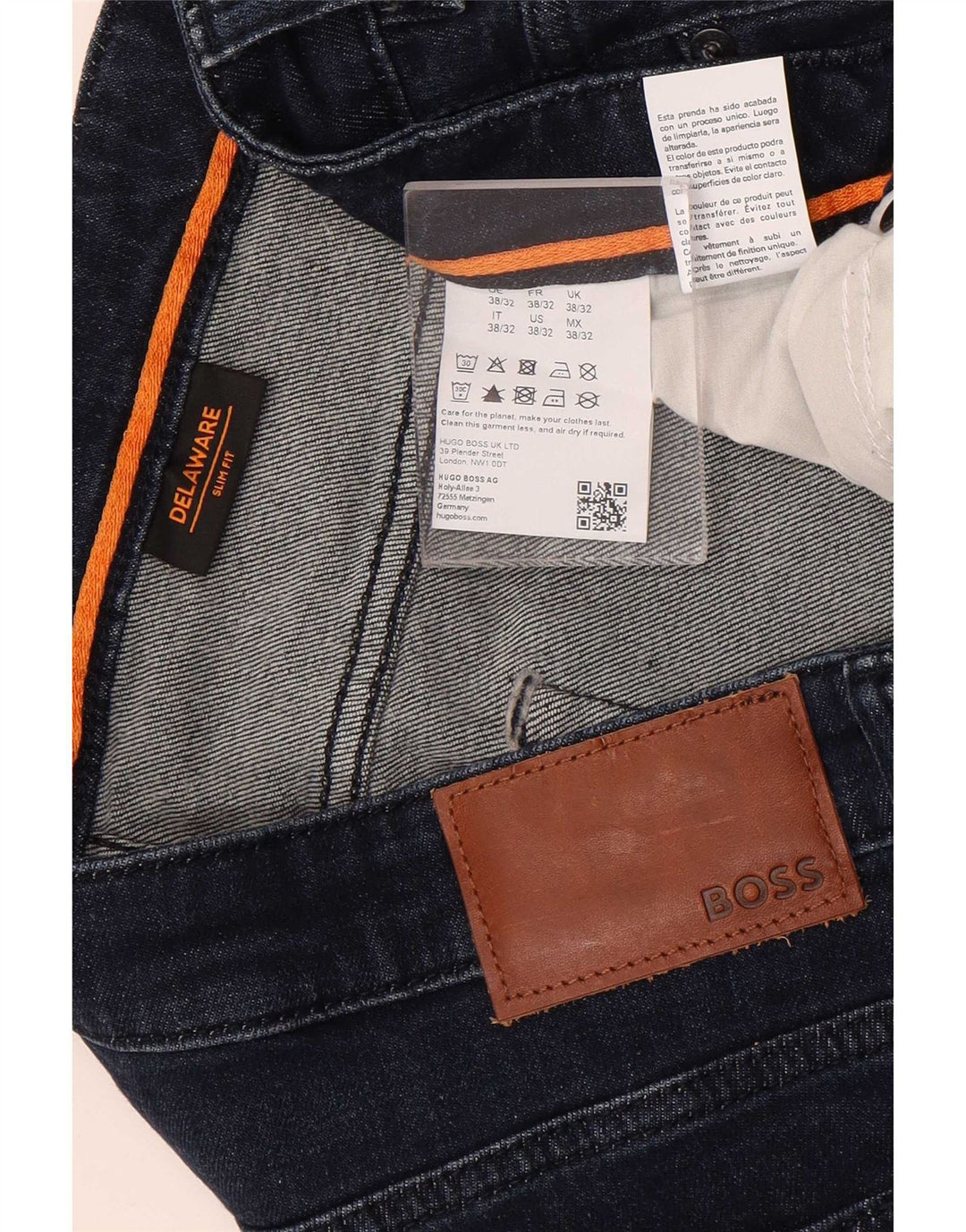 Hugo Boss Herre Delaware Slim Jeans W38 L32 Marineblå Bomuld