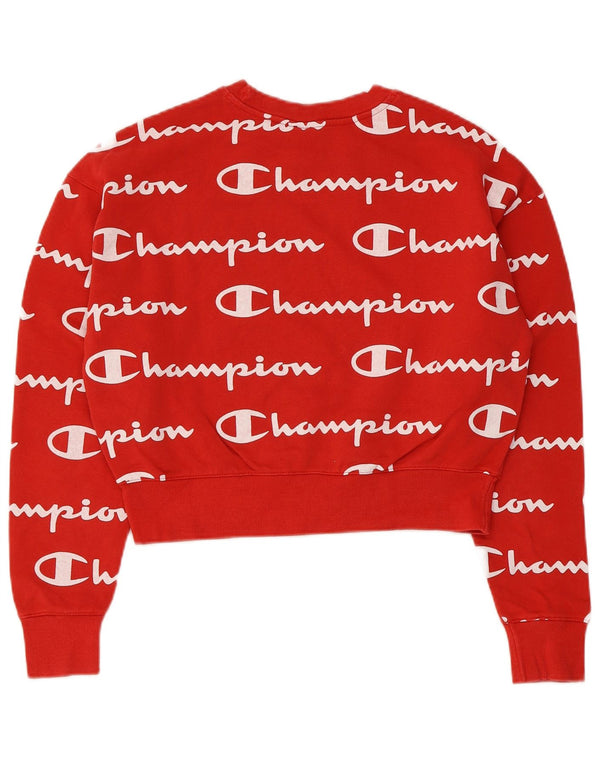 Champion Womens Crop Graphic Oversized Sweatshirt Jumper UK 6 XS Rød Bomuld