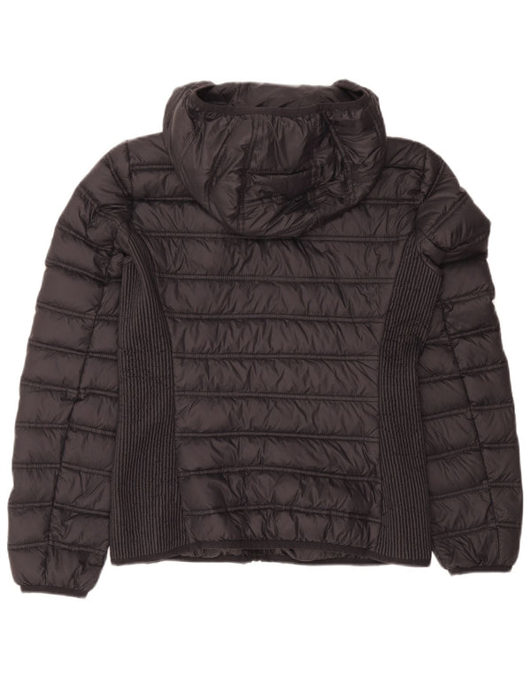 Vintage polstret hættejakke til kvinder UK 12 Medium Grey Colourblock Polyamid