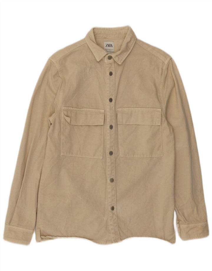 ZARA Herre Relaxed Fit denimskjorte Medium Beige Bomuld