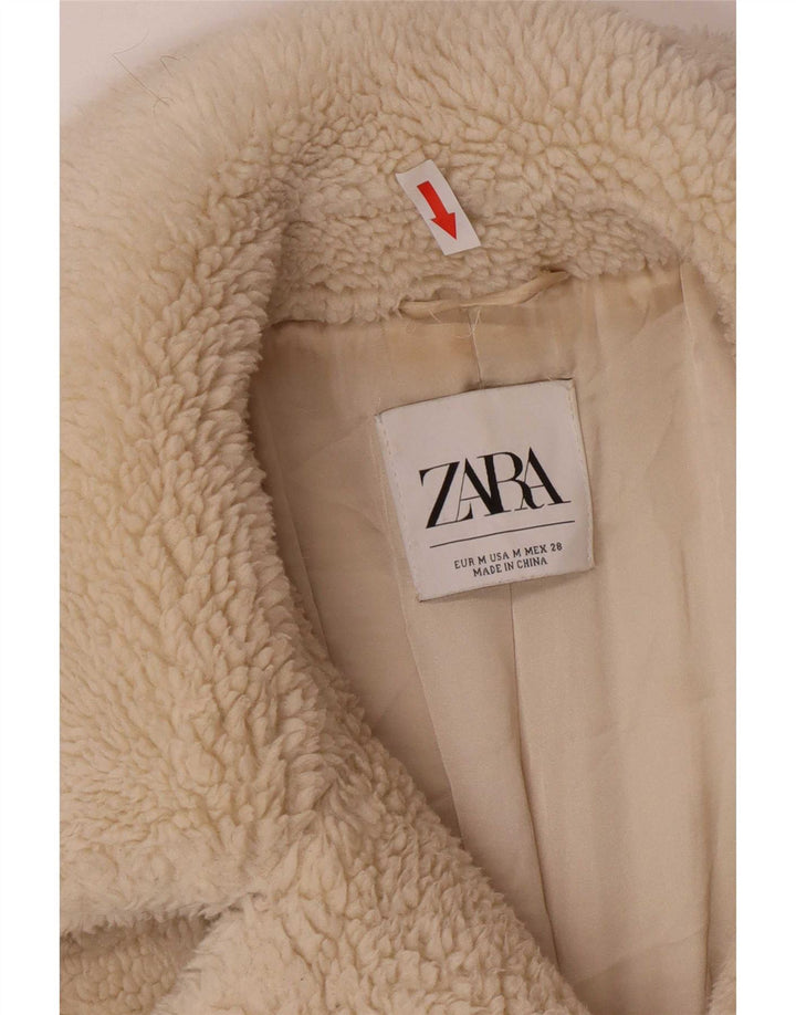 Zara Dame Teddy Bear Dobbeltradet Frakke UK 14 Medium Off White