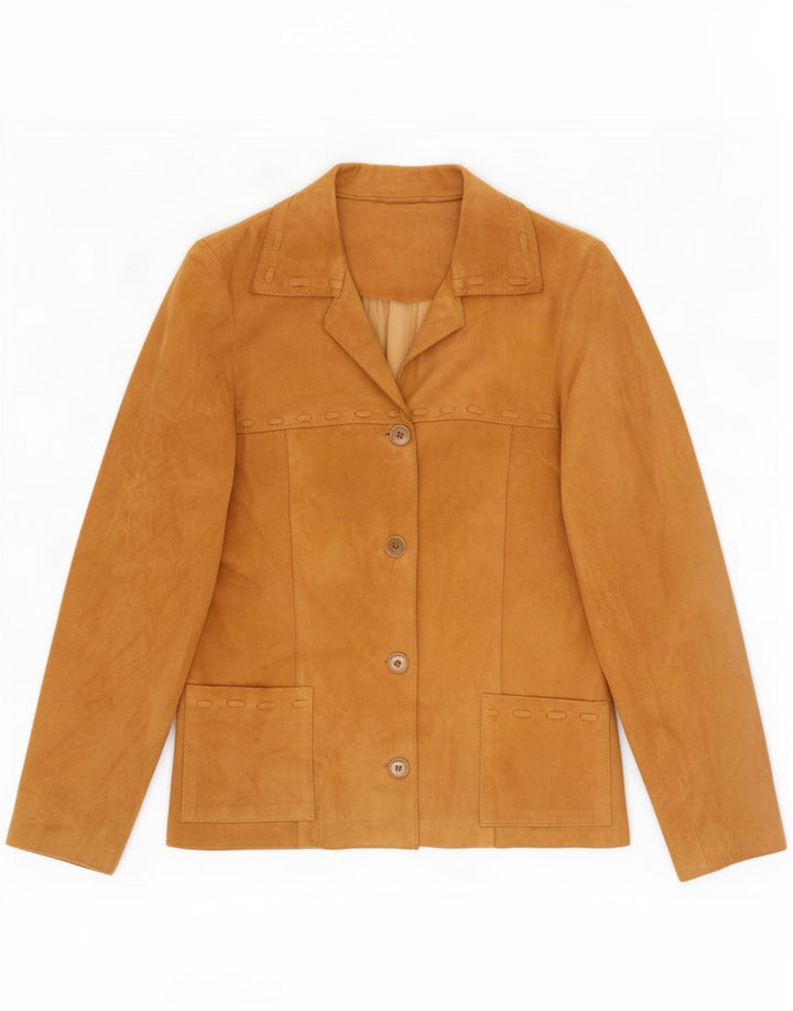 Vintage Dame 4-knaps Ruskind Blazer Jacket IT 44 Medium Beige Læder