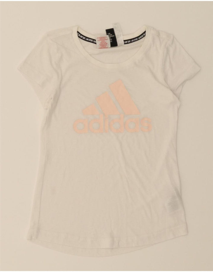 ADIDAS Girls Graphic T-Shirt Top 9-10 Years White Polyester Vintage Adidas and Second-Hand Adidas from Messina Hembry 