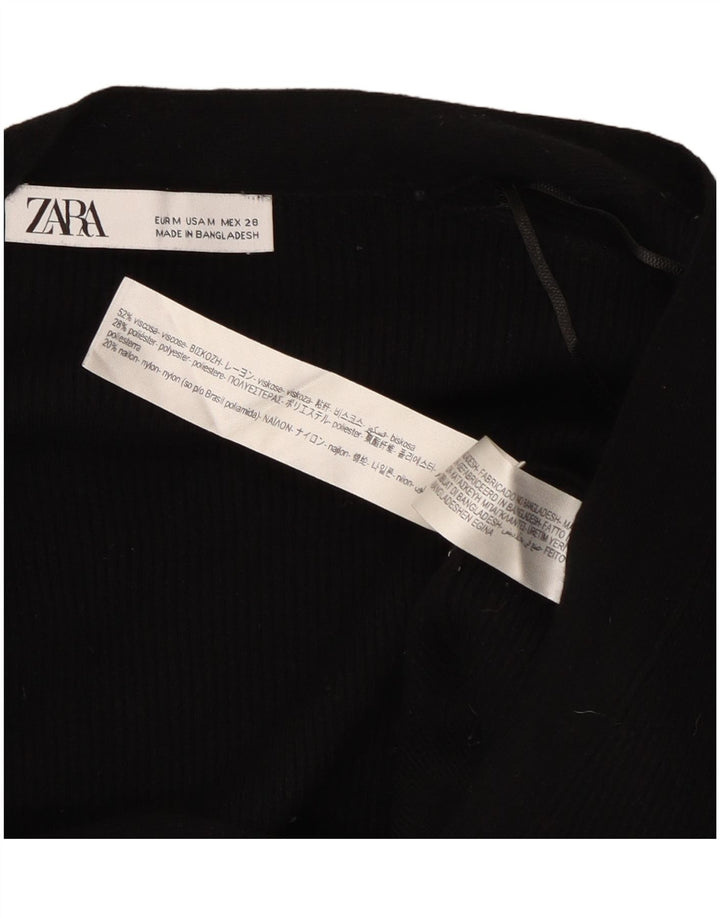Zara Womens Crop Cardigan Sweater UK 14 Medium Black Viscose