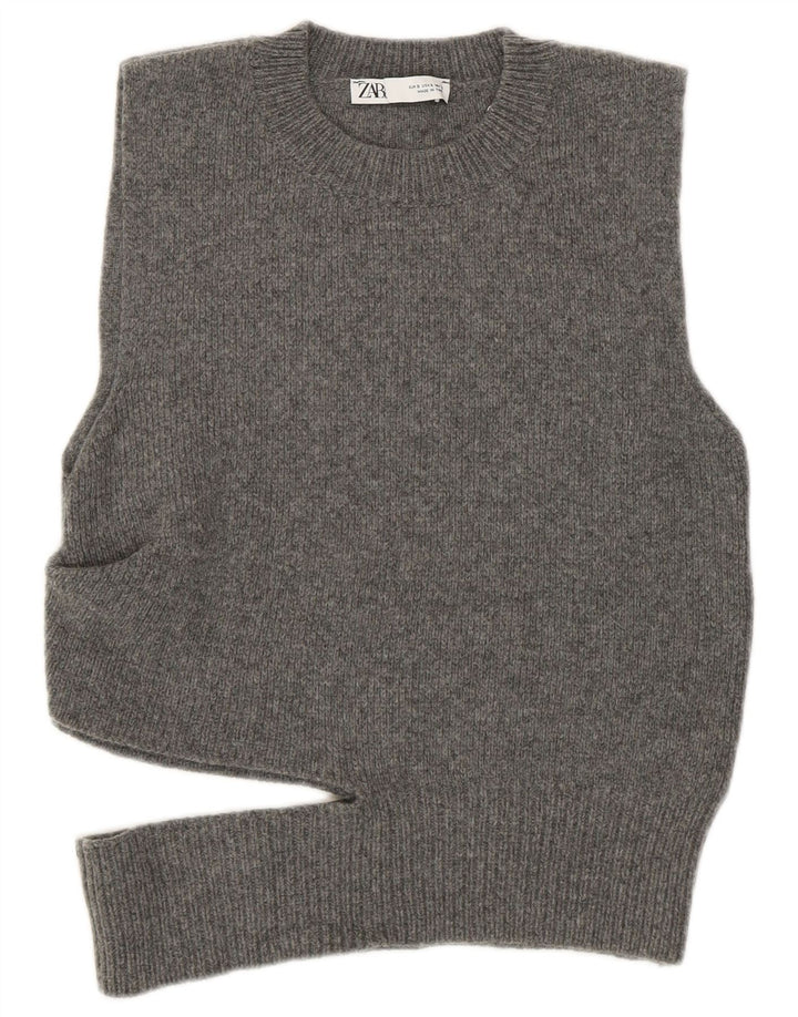 Zara Womens Crop Vest Tank Top UK 10 Small Grey Wool