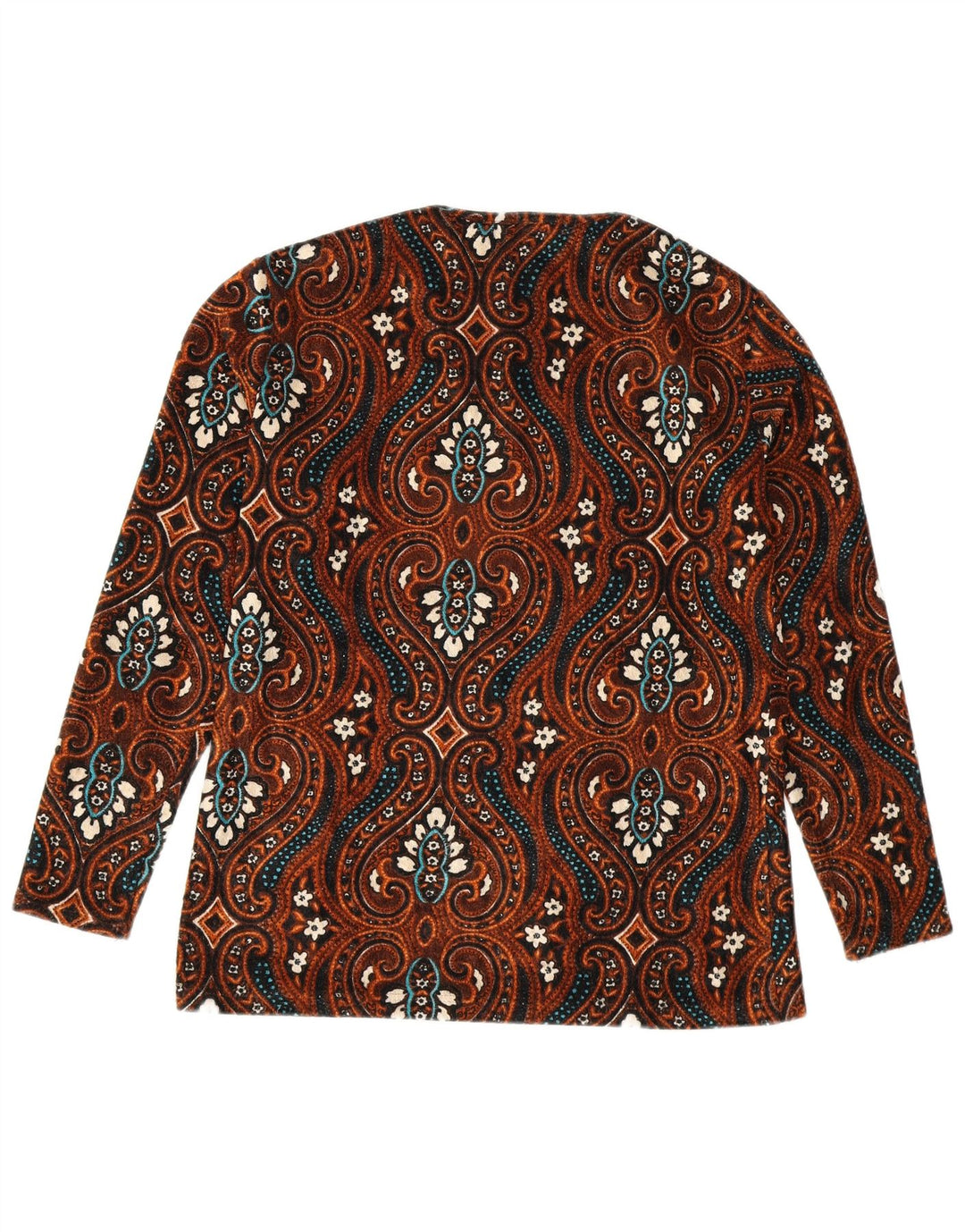 Vintage Dame Langærmet Bluse Top UK 12 Medium Brown Paisley