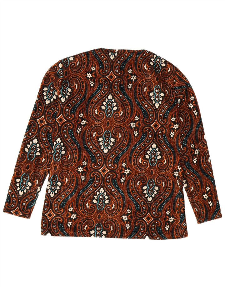 Vintage Dame Langærmet Bluse Top UK 12 Medium Brown Paisley