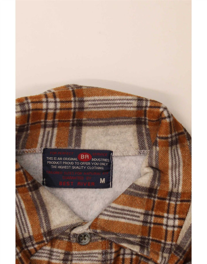 Vintage Dame Oversized Oversize Flanell Shirt UK 14 Medium Beige Check