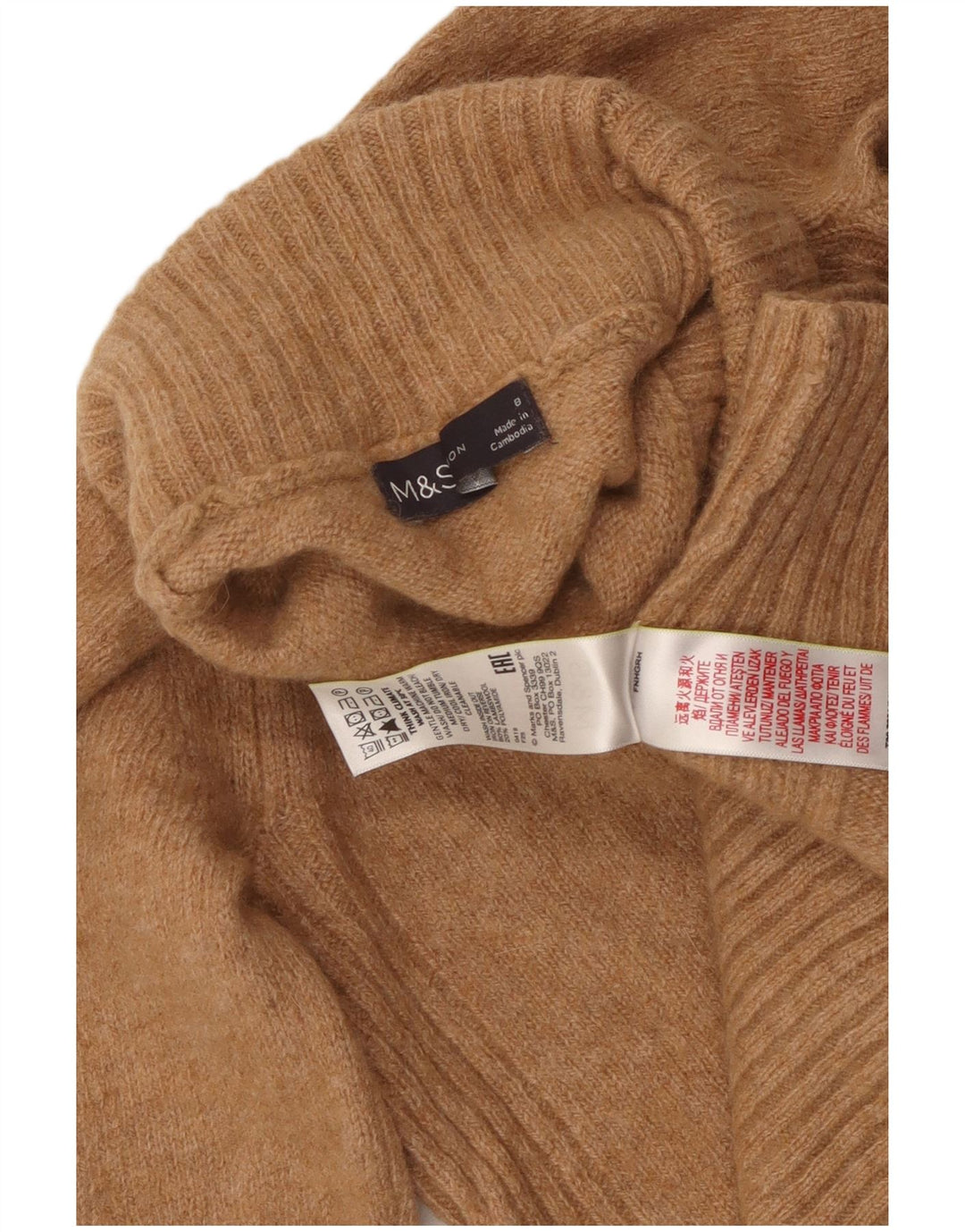 MARKS & SPENCER Dame Rullehalstrøje DK 8 Lille beige uld