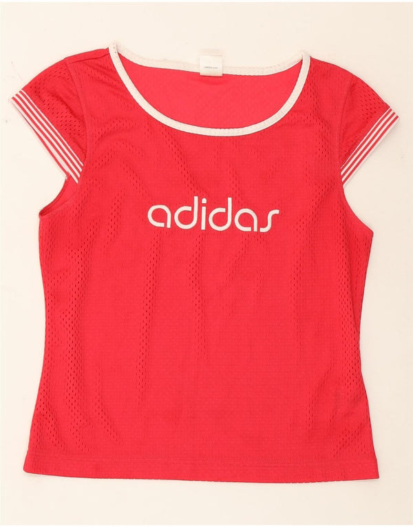 Adidas Dame Grafisk T-Shirt Top UK 12 Medium Rød Polyester