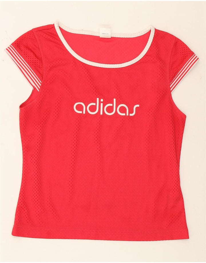 Adidas Dame Grafisk T-Shirt Top UK 12 Medium Rød Polyester