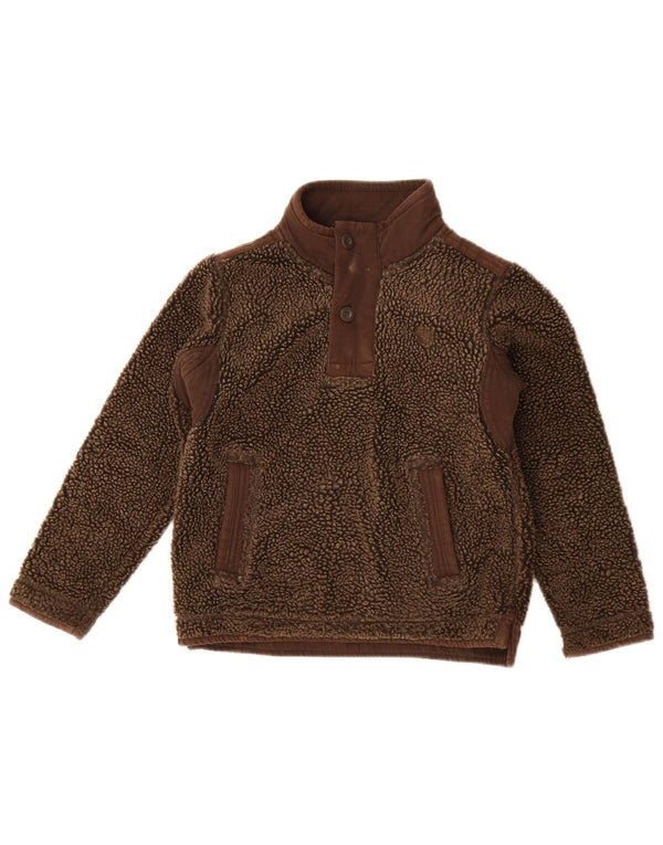 Fat Face Boys Ski Grafisk Button Neck Fleece Jumper 8-9 år Brun