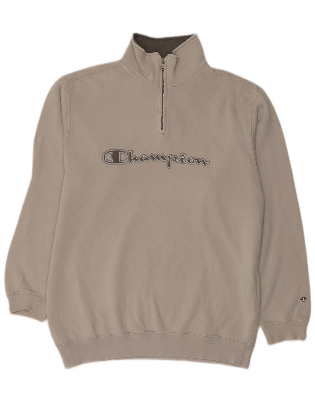 Champion Herre Grafisk Zip Neck Sweatshirt Jumper Stor Grå Bomuld