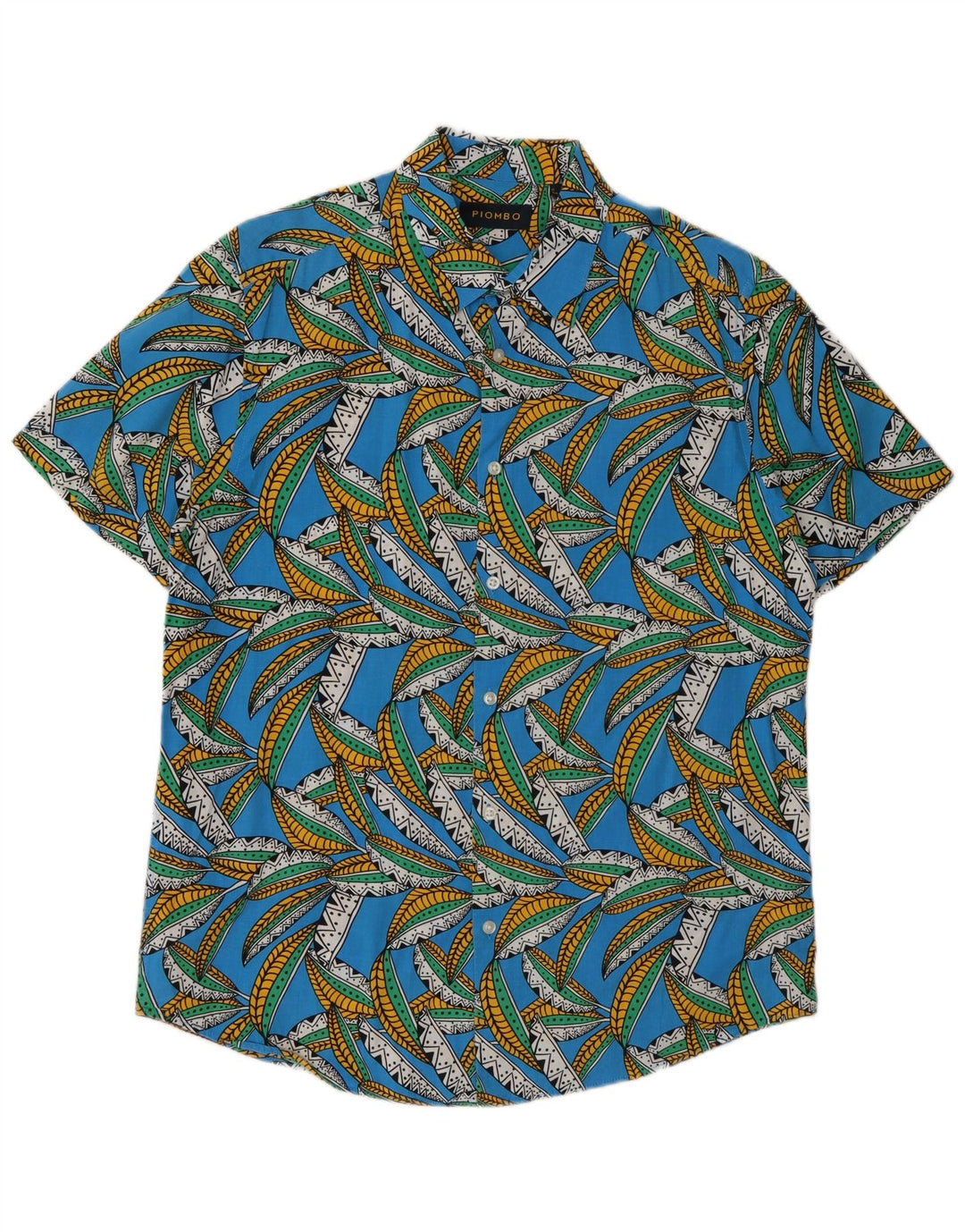 Piombo Kortærmet Herreskjorte Medium Blue Floral Bomuld