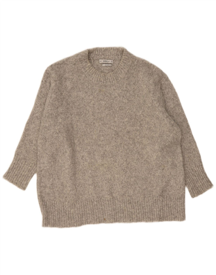 Zara Dame Oversized Crew Neck Jumper Sweater UK 10 Small Grey Flecked