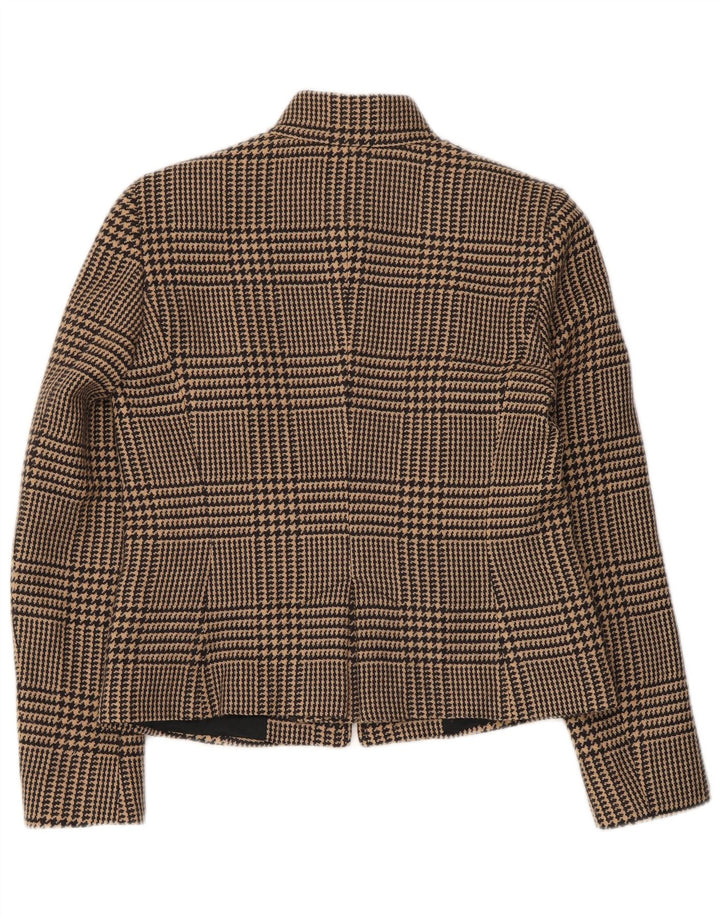 Intrend blazerjakke med fuld lynlås til kvinder UK 12 Medium Brown Houndstooth